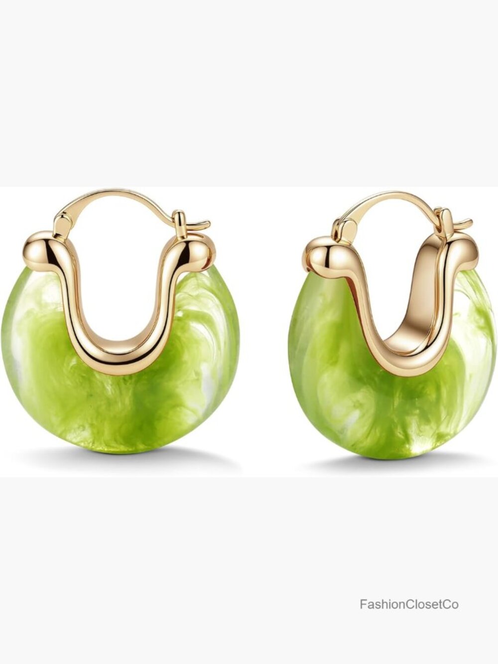 Gold Plated Resin Chunky Hoop Earrings Leverback Statement Huggie